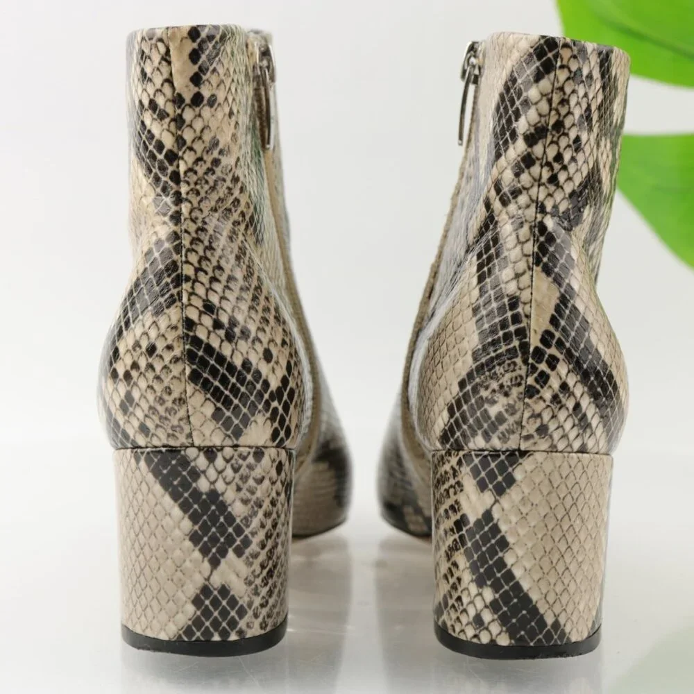 Marc Fisher Womens Jellys Boots Size 6.5 Gray Black Snakeskin Block Heel Pointed